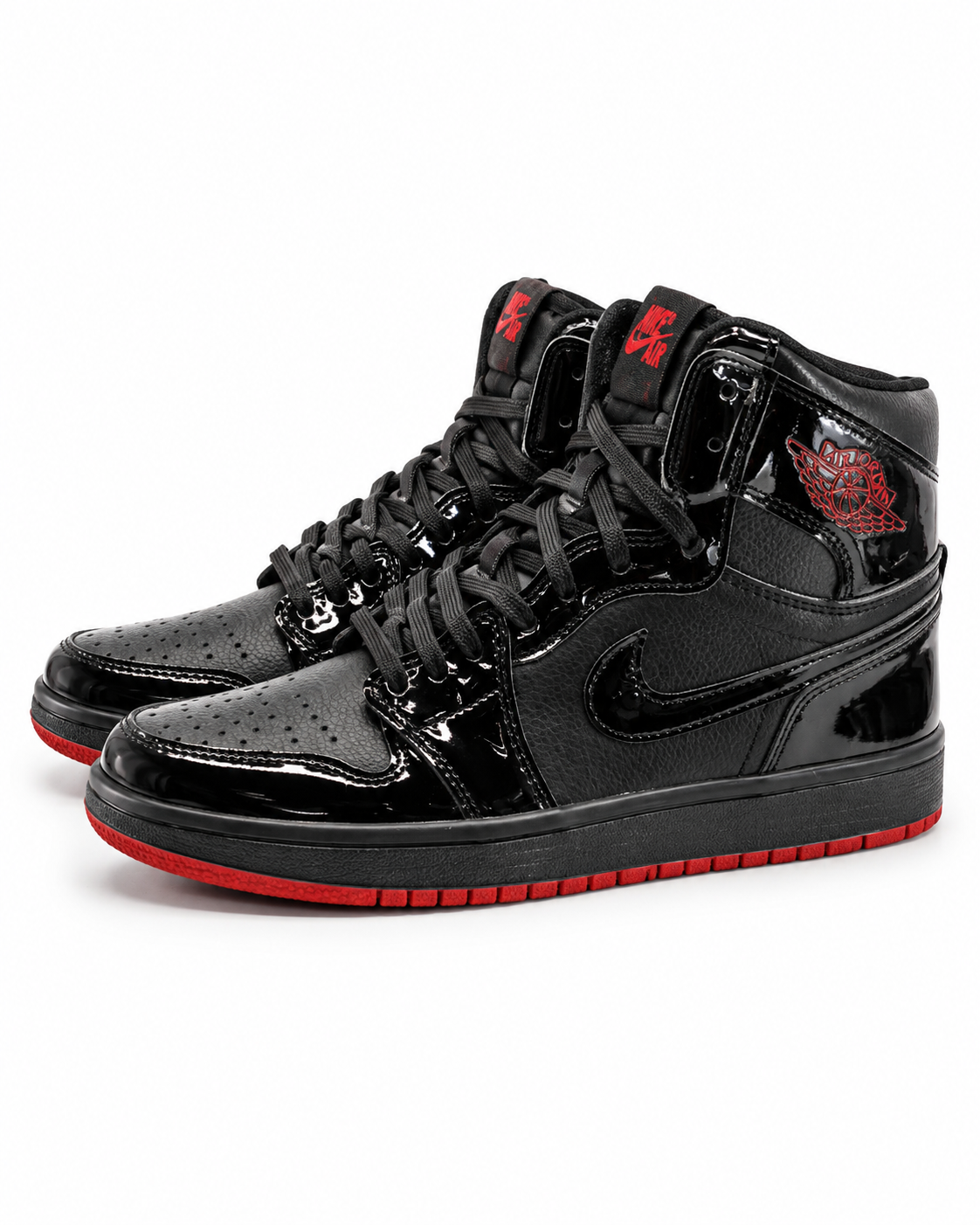 کتونی نایک Air Jordan 1 ورنی مشکی قرمز ساق‌دار
